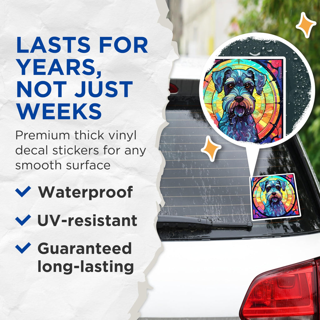 (2 Pack) Schnauzer Stickers - Stained Glass Dog Art - Decorative Decal- 5" On Longest Side - Sticks to Smooth Flat Surfaces - Made in USA - BMCS16179