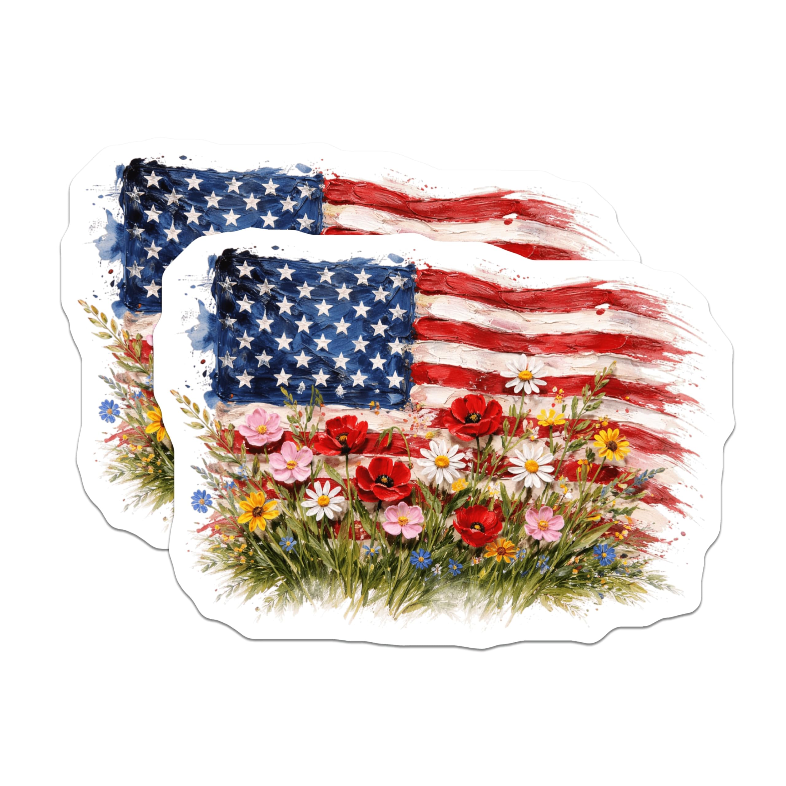 (2 Pack) American Flag Magnets - Wildflower Patriotic Decor - Independence Day - Veterans Day - Memorial Day - 5 Inches On Longest Side - Thick Durable Magnet - Made in USA - MAG22780