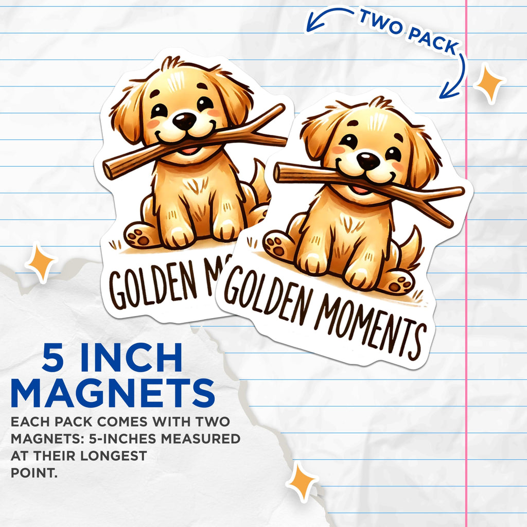 (2 Pack) Golden Retriever Magnets - Puppy with Stick - Cute Dog Magnet - 5" On Longest Side - Premium Magnet - for Cars, Refrigerators, Toolboxes, Lockers - Made in USA - MAG14784