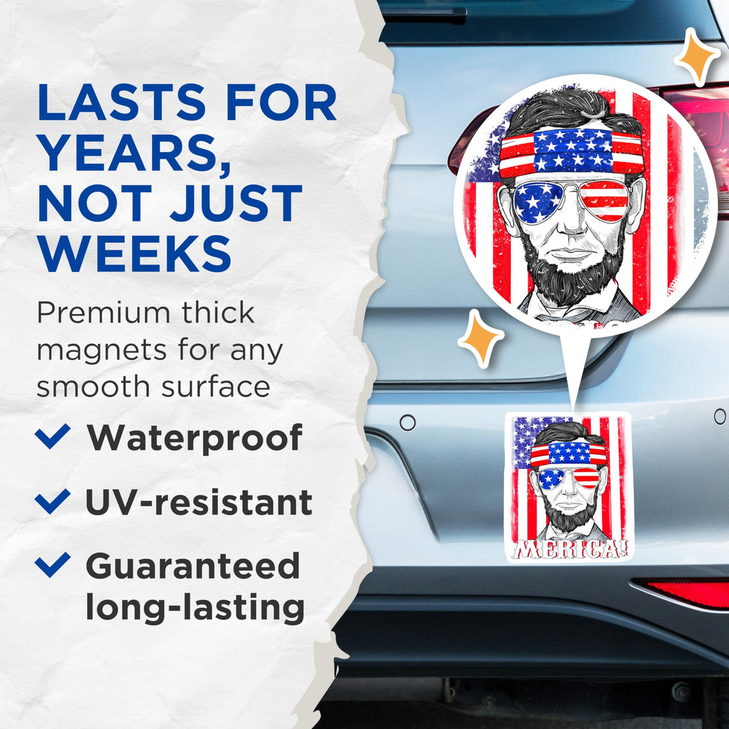 (2 Pack) Abe Lincoln Magnets - Patriotic American Flag Decor - Funny Merica President Souvenir for Fridge - 5 Inches On Longest Side - Thick Durable Magnet - Made in USA - MAG25293