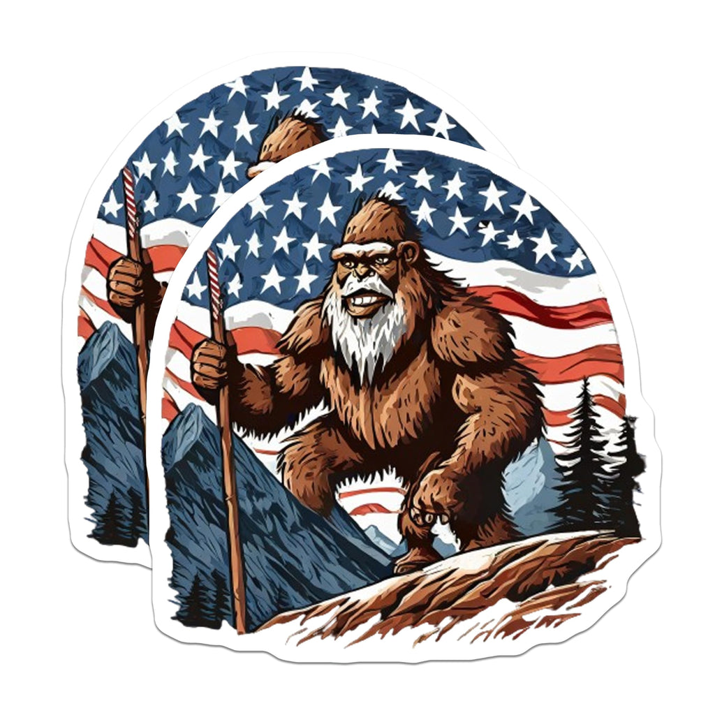 (2 Pack) Bigfoot Magnets - American Flag Sasquatch - Mountain Legend Cryptid Display - 5 Inches On Longest Side - Thick Durable Magnet - Made in USA - MAG21012