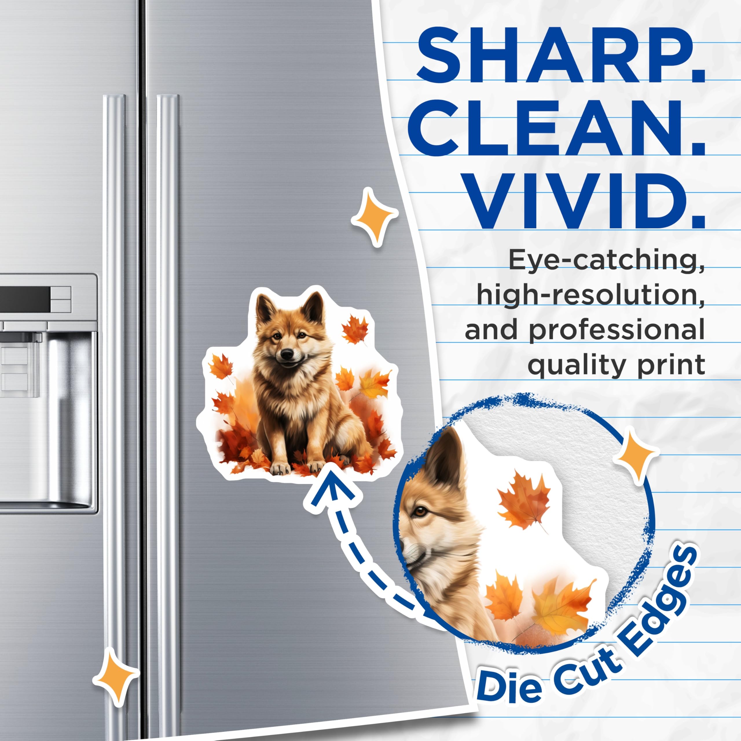 (2 Pack) Autumn Dog Magnets - Fall Puppy Decor - Pet Lover Kitchen Accessories - Cute Animal Refrigerator Locker Decorations - 5 Inches On Longest Side - Thick Durable Magnet - Made in USA - MAG27459