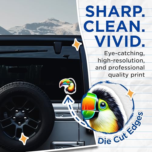 (2 Pack) Colorful Toucan Art Stickers - Vibrant Bird Stickers - Tropical Animal Stickers - 5" On Longest Side - Sticks to Smooth Flat Surfaces - Made in USA - BMCS4520