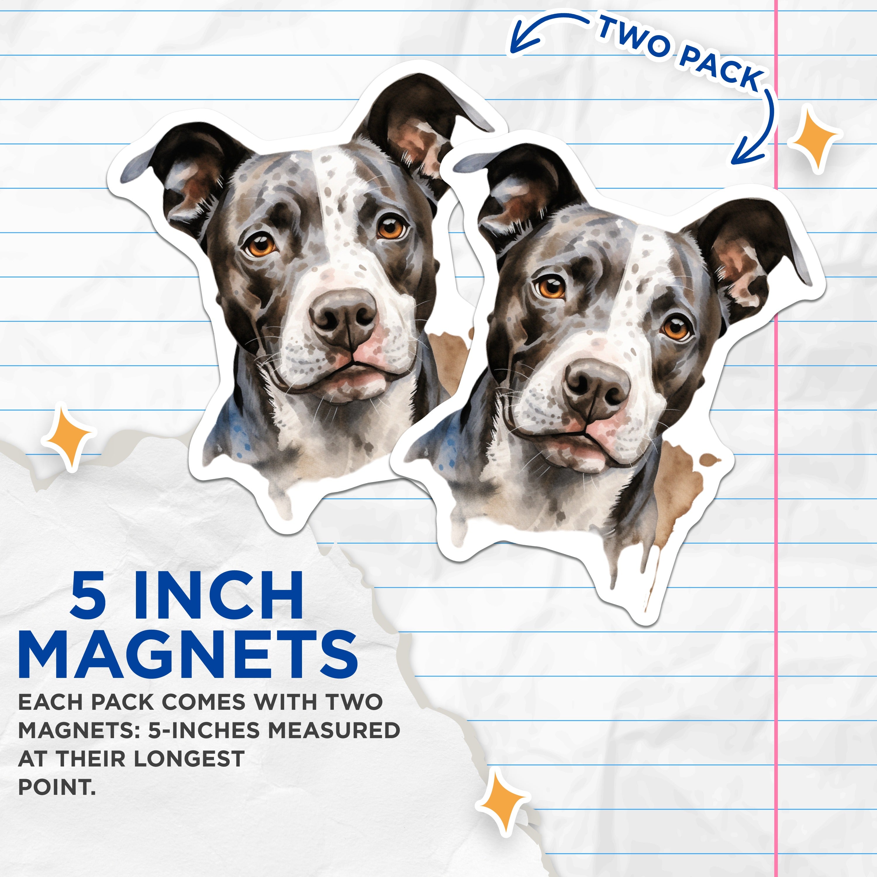 (2 Pack) Pitbull Dog Magnets - Watercolor Pet Portrait - Bully Breed Love - Dog Mom Dad Fridge Locker Art - 5 Inches On Longest Side - Thick Durable Magnet - Made in USA - MAG38474