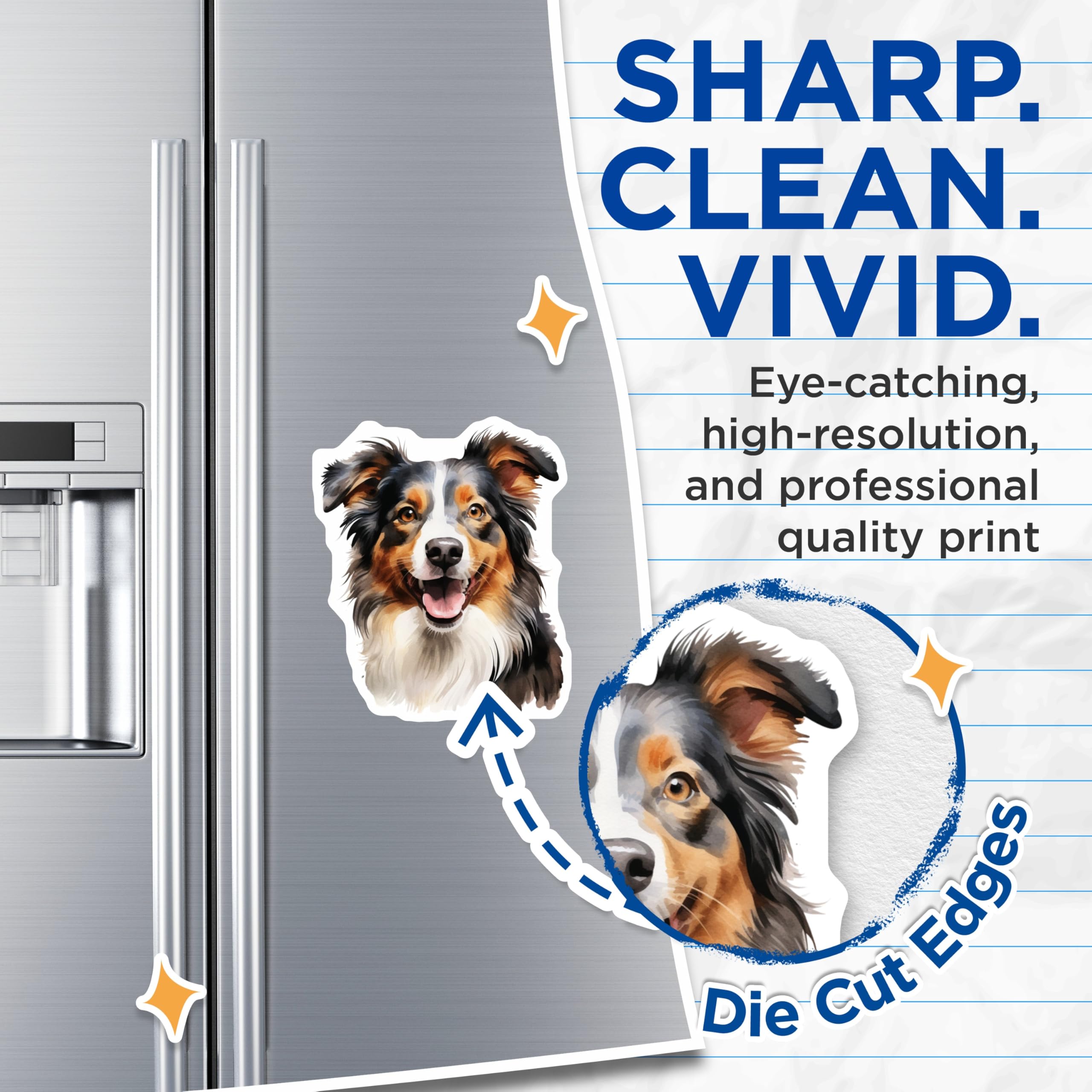 (2 Pack) Australian Shepherd Magnets - Watercolor Aussie Dog Art - Pet Lover Fridge Decor - Happy Pet Parent Home Accent - 5 Inches On Longest Side - Thick Durable Magnet - Made in USA - MAG25675
