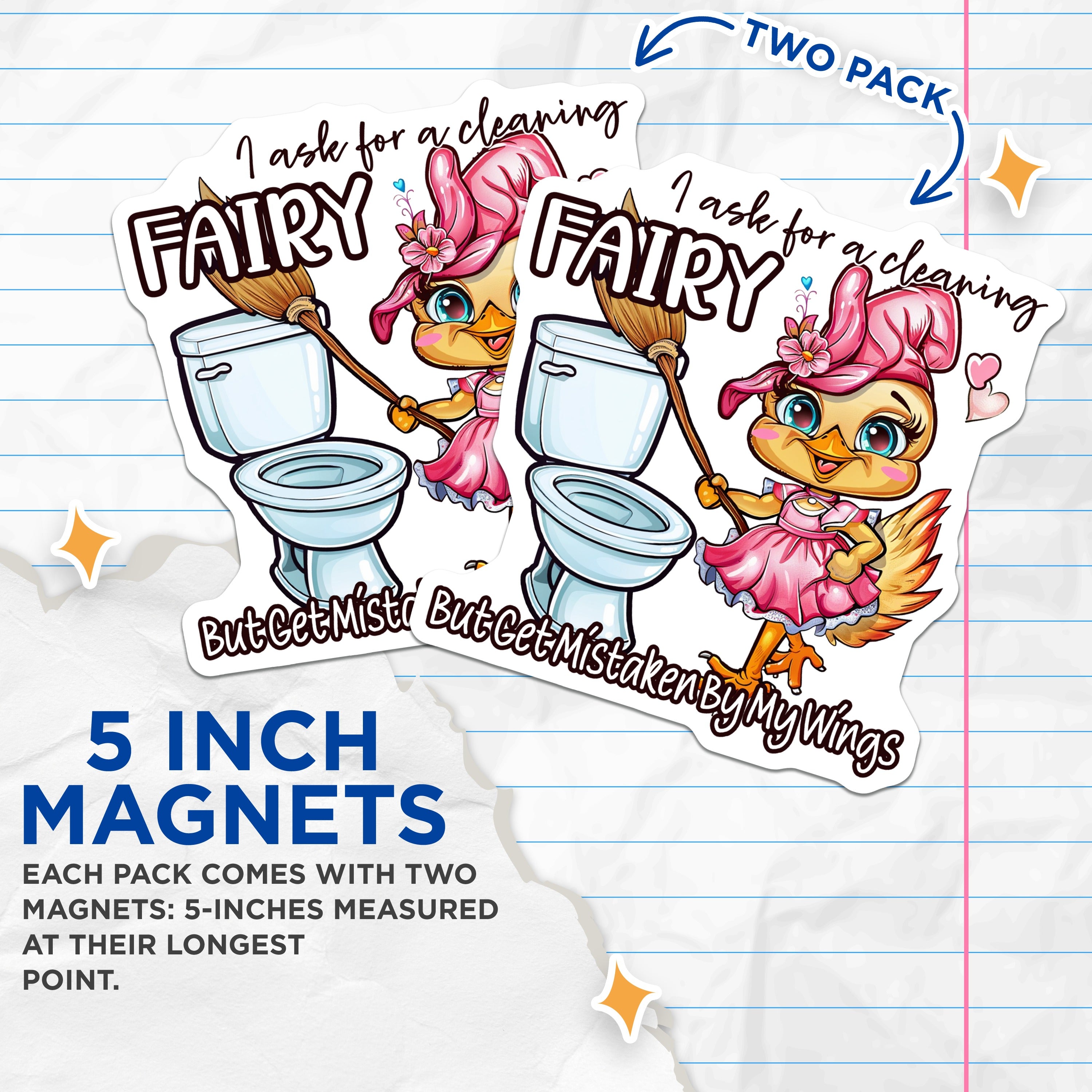 (2 Pack) Funny Cleaning Fairy Magnets - Sarcastic Mom Humor Decor - Refrigerator Appliance Fun - 5 Inches On Longest Side - Thick Durable Magnet - Made in USA - MAG36297
