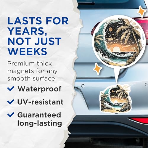 (2 Pack) Beach Sunset Wave Magnets Magnets - 5" On Longest Side - Made in USA - Sticks to Refrigerators & Metal Surfaces - MAG9258
