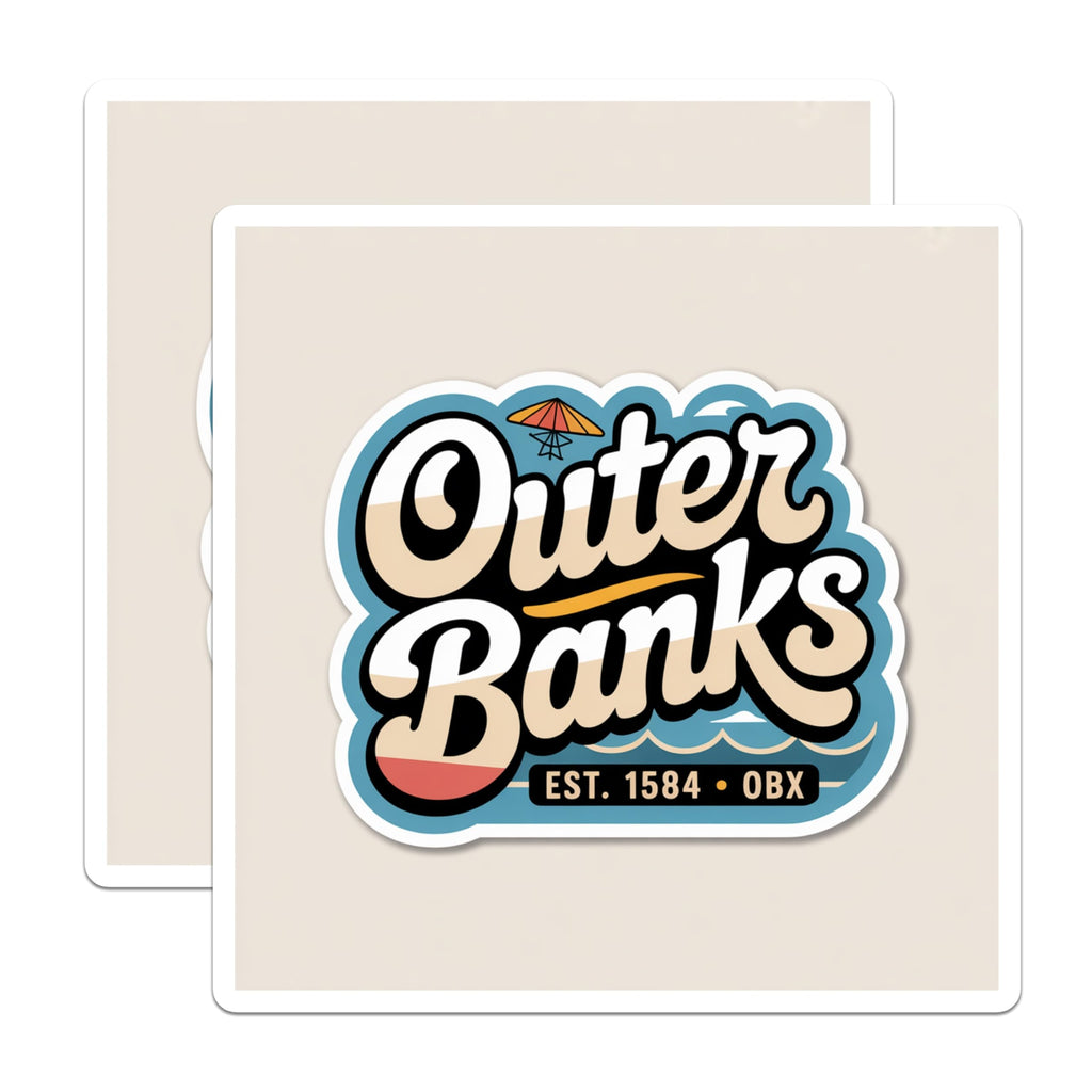 (2 Pack) Outer Banks Stickers - OBX Beach Vacation - North Carolina Souvenir - 5" On Longest Side - Sticks to Smooth Flat Surfaces - Made in USA - BMCS18249