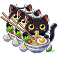 (3 Pack) Cat Ramen Decals - Anime Stickers - Laptop Decals - 3 Inches On Longest Side - Easy Peel & Apply - Made in USA - 3MCS0976