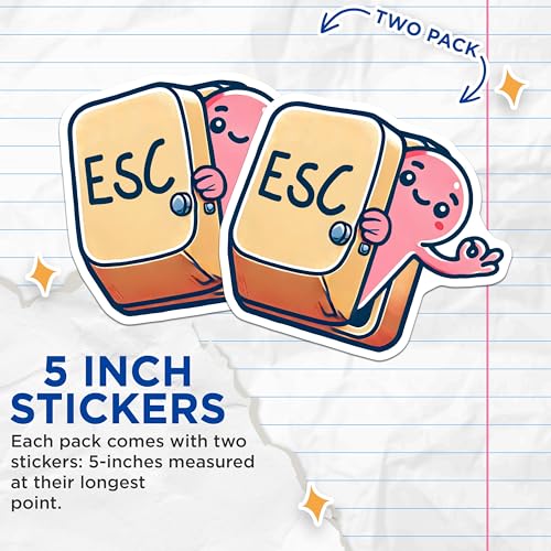 (2 Pack) Escape Key Stickers - Cute Computer - Geeky Laptop Decoration - 5" On Longest Side - Sticks to Smooth Flat Surfaces - Made in USA - BMCS7432