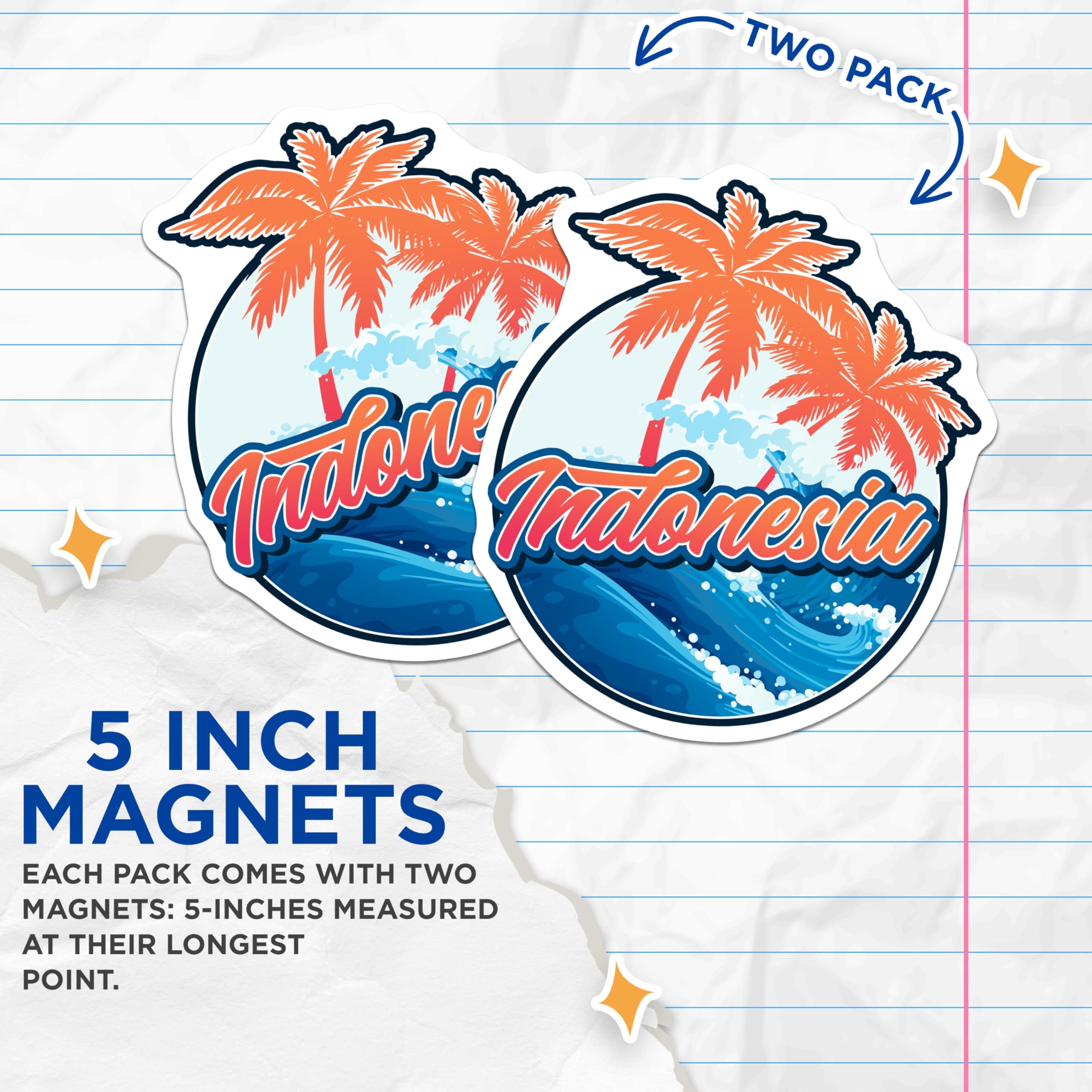 (2 Pack) Indonesia Travel Magnets - Tropical Island Decor - Summer Vacation Souvenir - 5" On Longest Side - Premium Magnet - for Cars, Refrigerators, Toolboxes, Lockers - Made in USA - MAG17960