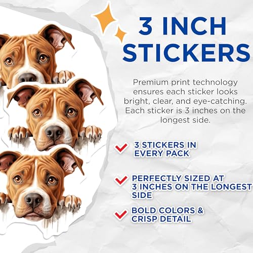 (3 Pack) Pitbull Dog Decals - Puppy Laptop Decal - Staffy Stickers - 3 Inches On Longest Side - Easy Peel & Apply - Made in USA - 3MCS8588