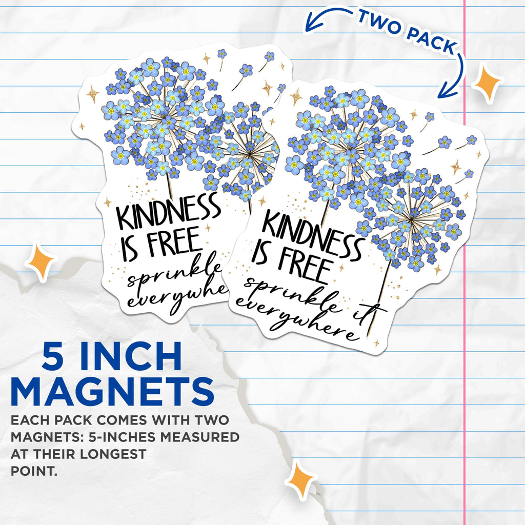 (2 Pack) Kindness is Free Magnets - Inspirational Quote - Positive Message - 5" On Longest Side - for Cars, Fridges, Toolboxes - Made in USA - MAG4162