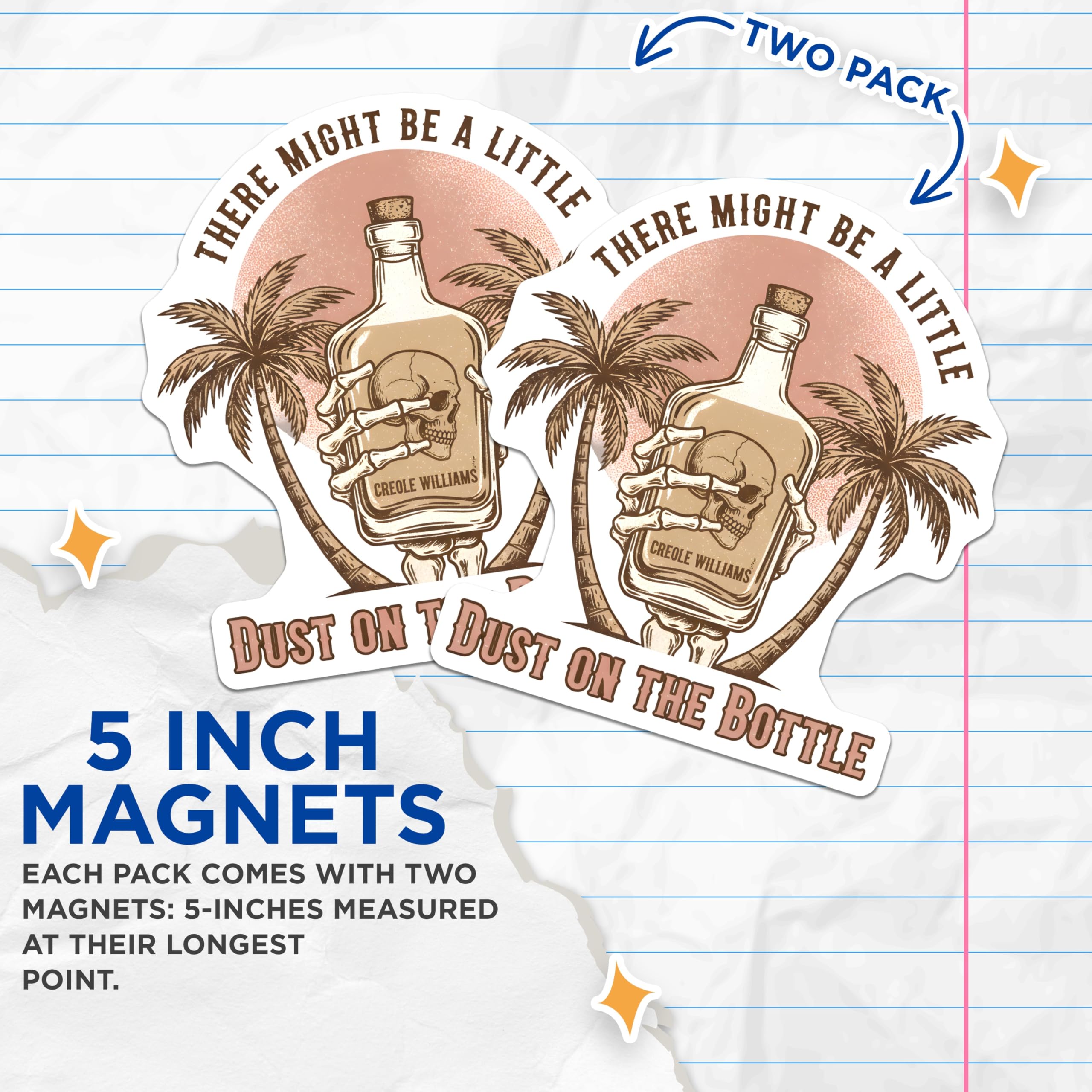 (2 Pack) Skull Bottle Magnets - Tropical Palm Tree Magnet - Skeleton Hand Creole Williams - 5" On Longest Side - Premium Magnet - for Cars, Refrigerators, Toolboxes, Lockers - Made in USA - MAG15822