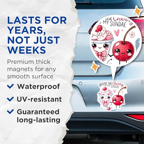 (2 Pack) Cherry to My Sundae Magnets - Cute Cherry Sundae - Romantic Kitchen - 5" On Longest Side - for Cars, Refrigerators, Toolboxes, Lockers - Made in USA BMCS3393