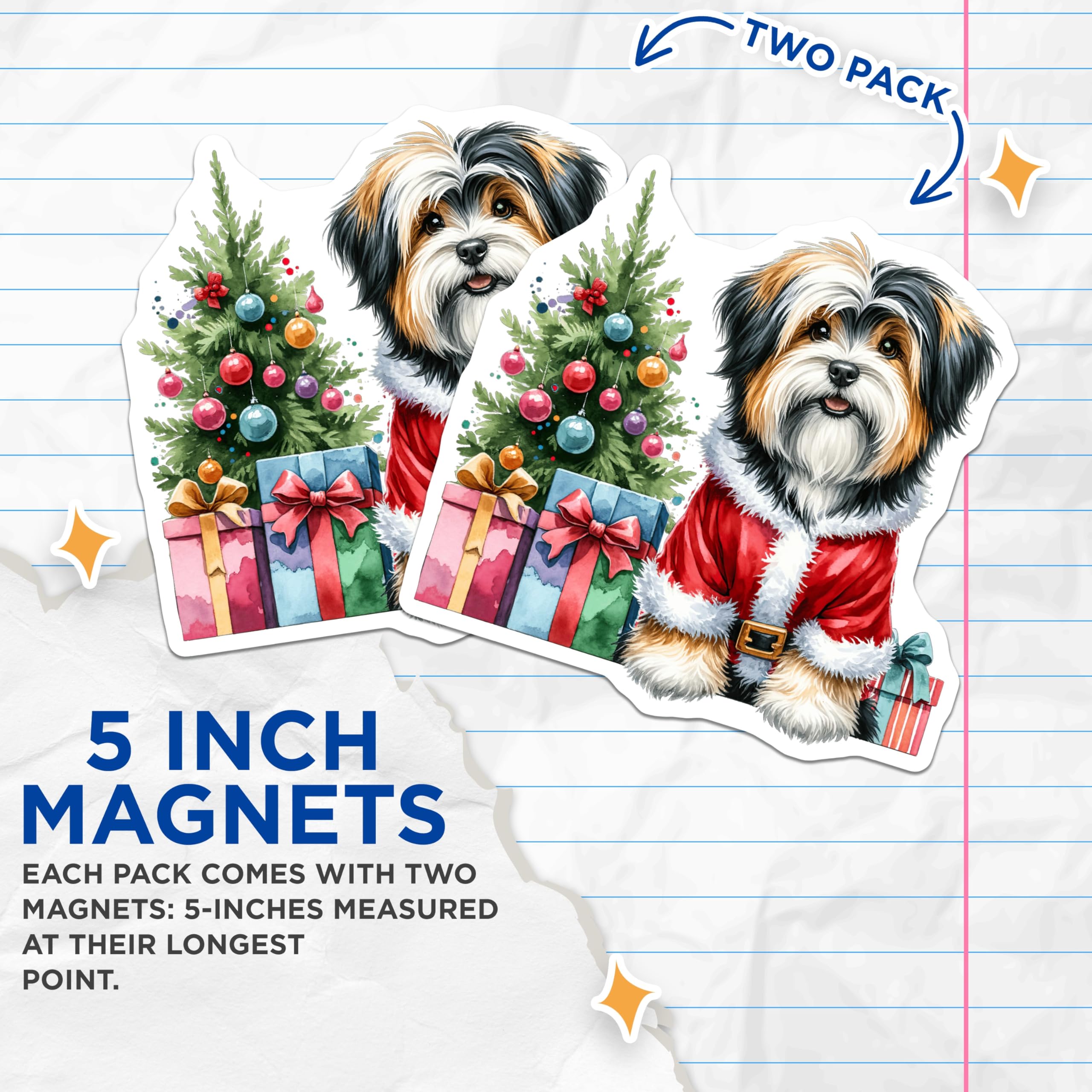 (2 Pack) Adorable Santa Havanese Dog Magnets - Merry Christmas Pet Puppy - Festive Holiday Refrigerator Accessory - 5 Inches On Longest Side - Thick Durable Magnet - Made in USA - MAG24585