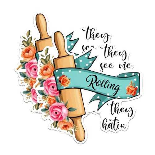 (2 Pack) Rolling Pin Kitchen Magnets - Funny Baking Magnets - Cute Kitchen Decor Magnets with Floral Design- 5" On Longest Side - for Fridges, Toolboxes, Cars - Made in USA - MAG3044