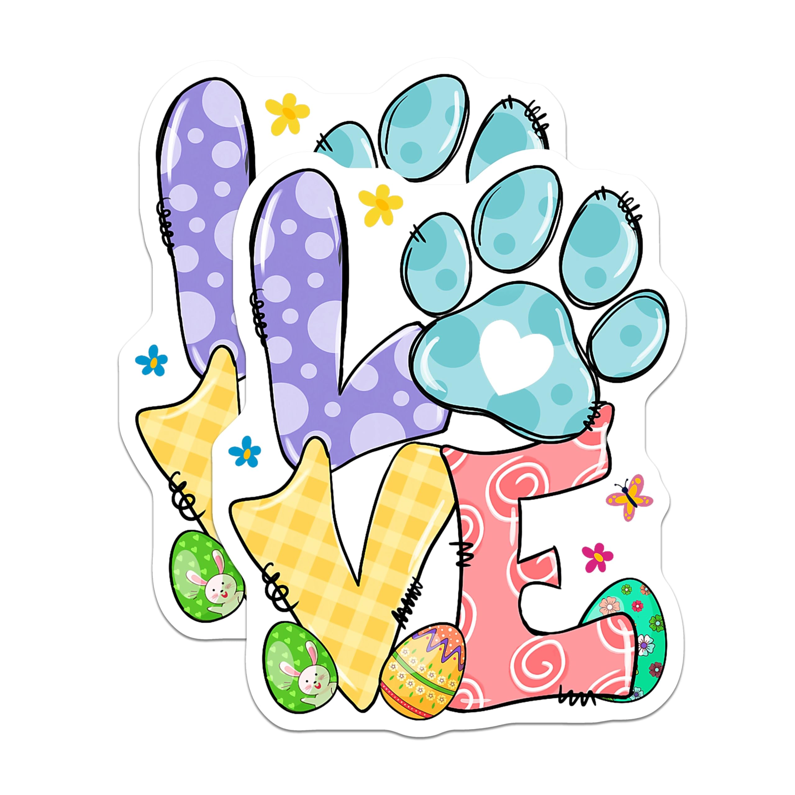 (2 Pack) Love Paw Print Magnets - Whimsical Easter Bunny Decor - Animal Lover Fridge Locker Accessories - 5 Inches On Longest Side - Thick Durable Magnet - Made in USA - MAG26464