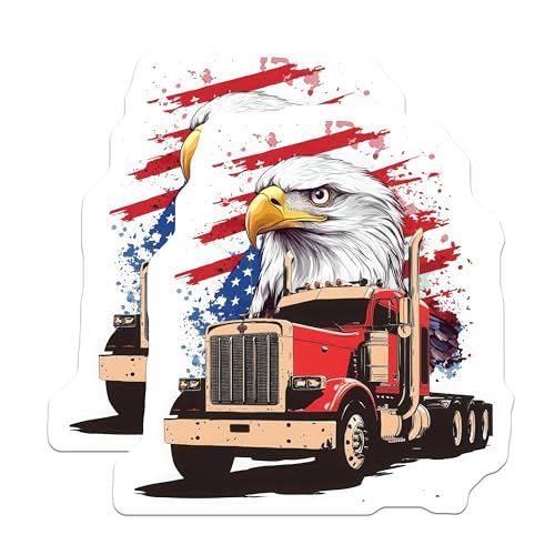 (2 Pack) Patriotic Eagle Truck Stickers - American Flag - Big Rig Decor - 5" On Longest Side - Sticks to Smooth Flat Surfaces - Made in USA - BMCS5816