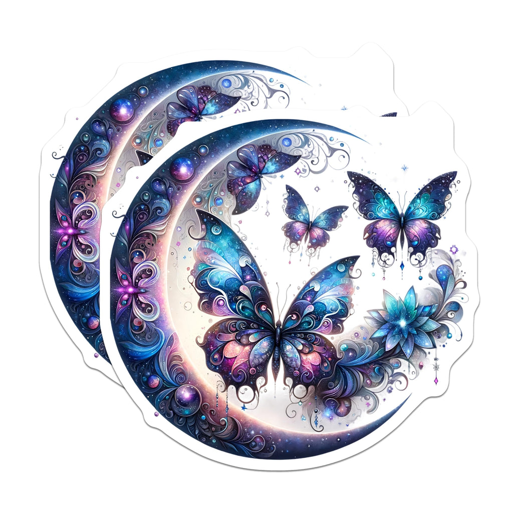 (2 Pack) Butterfly Magnets - Celestial Moon Decor - Fantasy Art Fridge Emblems - 5" On Longest Side - Premium Magnet - for Cars, Refrigerators, Toolboxes, Lockers - Made in USA - MAG15097