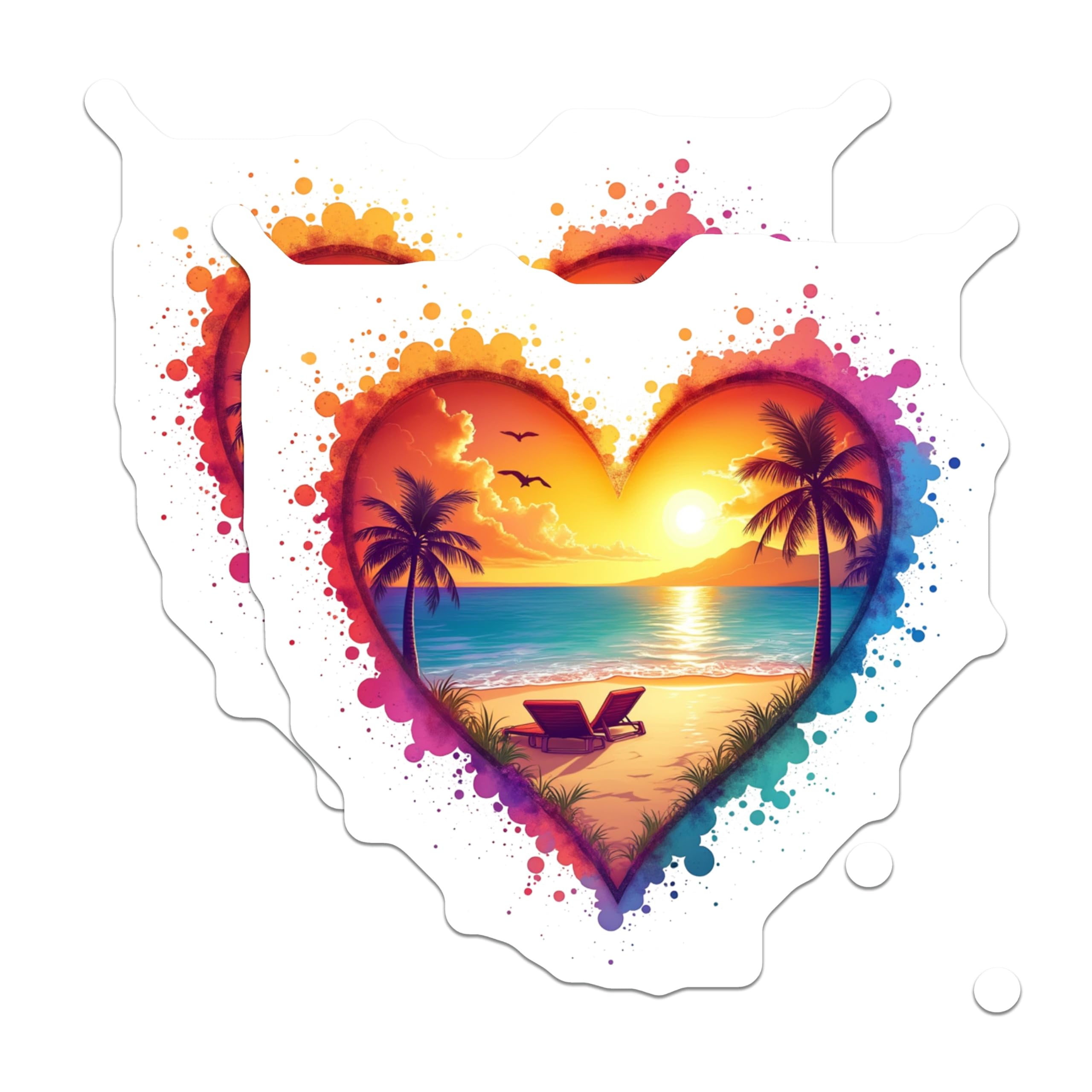 (2 Pack) Tropical Beach Sunset Magnets - Heart Shaped Coastal Decor Magnets - Vacation Lover Refrigerator Art - 5 Inches On Longest Side - Thick Durable Magnet - Made in USA - MAG26112