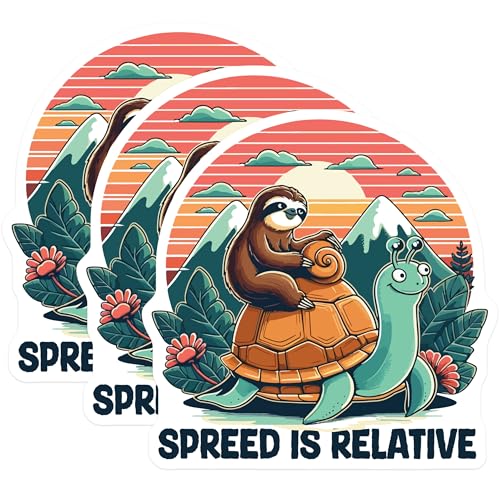 (3 Pack) Sloth Rides Snail Decals - Speed is Relative Art - Funny Animal Laptop Decals - 3 Inches On Longest Side - Easy Peel & Apply - Made in USA - 3MCS4777
