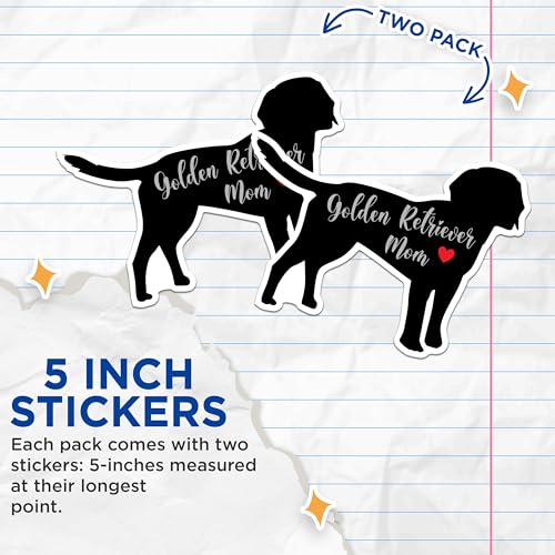 (2 Packs) Golden Retriever Mom Stickers - Golden Retriever Dog Decals - 5 Inches On Longest Side - Premium Vinyl Decal - Sticks to Any Smooth Flat Surface - Made in USA - BMCS2475