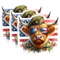 (3 Pack) Patriotic Highland Cow Decals - Military Cow - American Flag Sunglassess- 3 Inches On Longest Side - Easy Peel & Apply - Made in USA - 3MCS5121