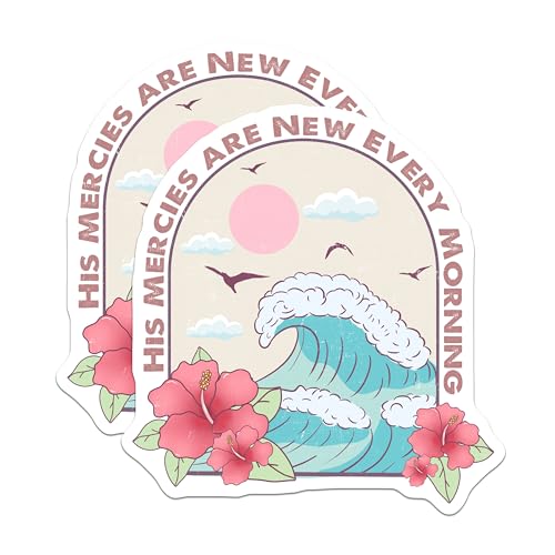 (2 Pack) His Mercies are New Every Morning Magnets - Inspirational Ocean Scene - Floral Wave Design - 5" On Longest Side - for Cars, Fridges, Toolboxes - Made in USA - MAG4084