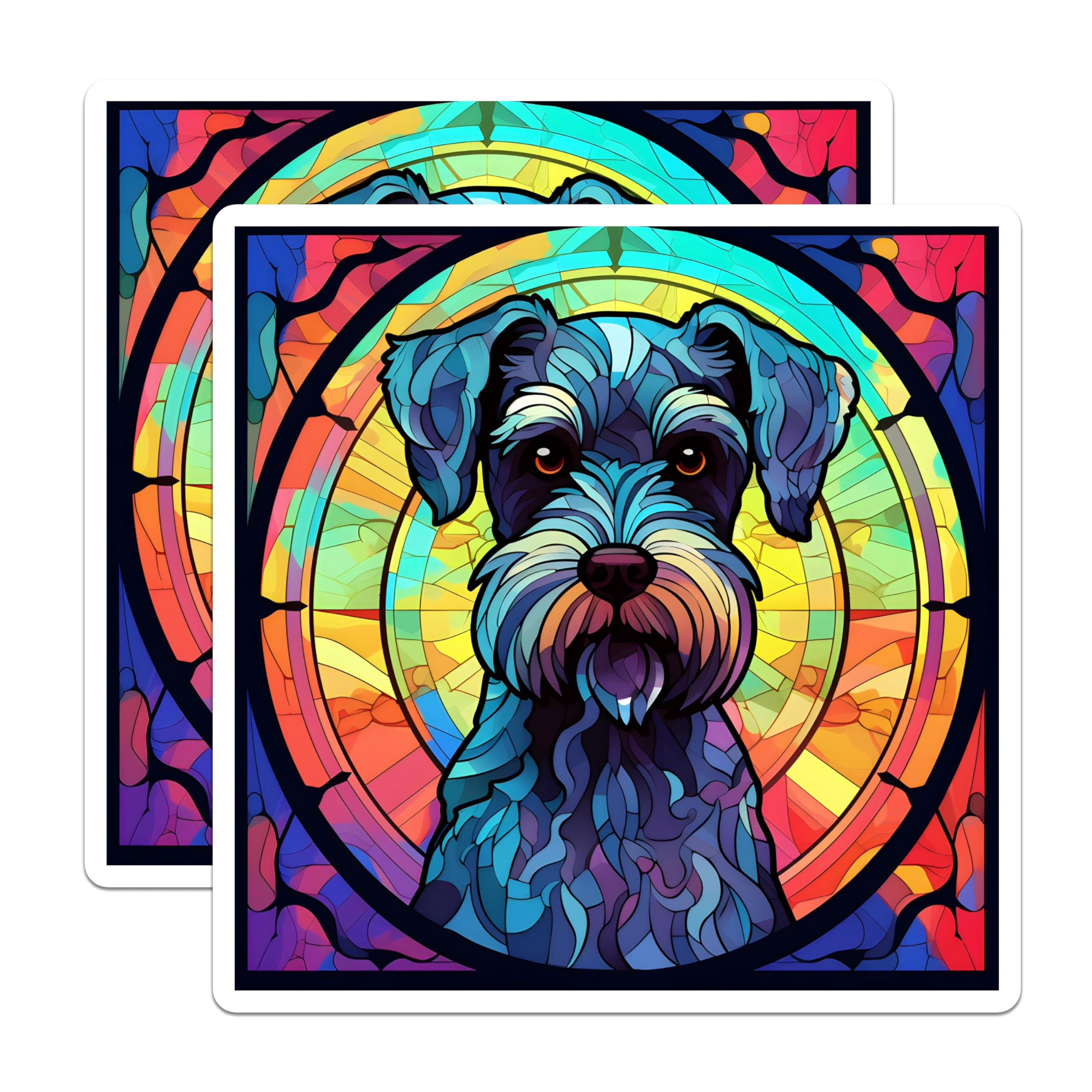 (2 Pack) Schnauzer Stickers - Stained Glass Dog Art - Decorative Decal- 5" On Longest Side - Sticks to Smooth Flat Surfaces - Made in USA - BMCS16179
