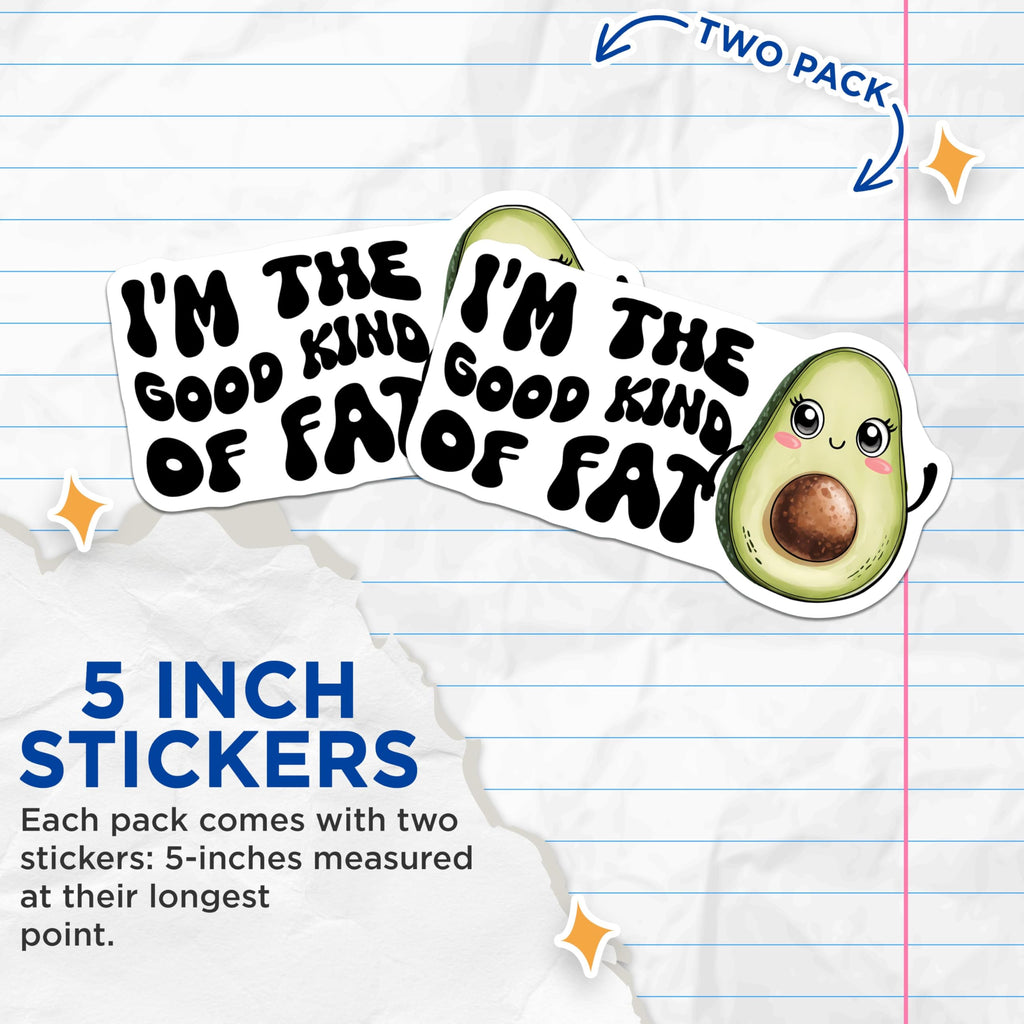 (2 Pack) Avocado Quote Stickers - Cute Food Decals - 5" On Longest Side - Sticks to Smooth Flat Surfaces - Made in USA - BMCS8391 - BMCS8391