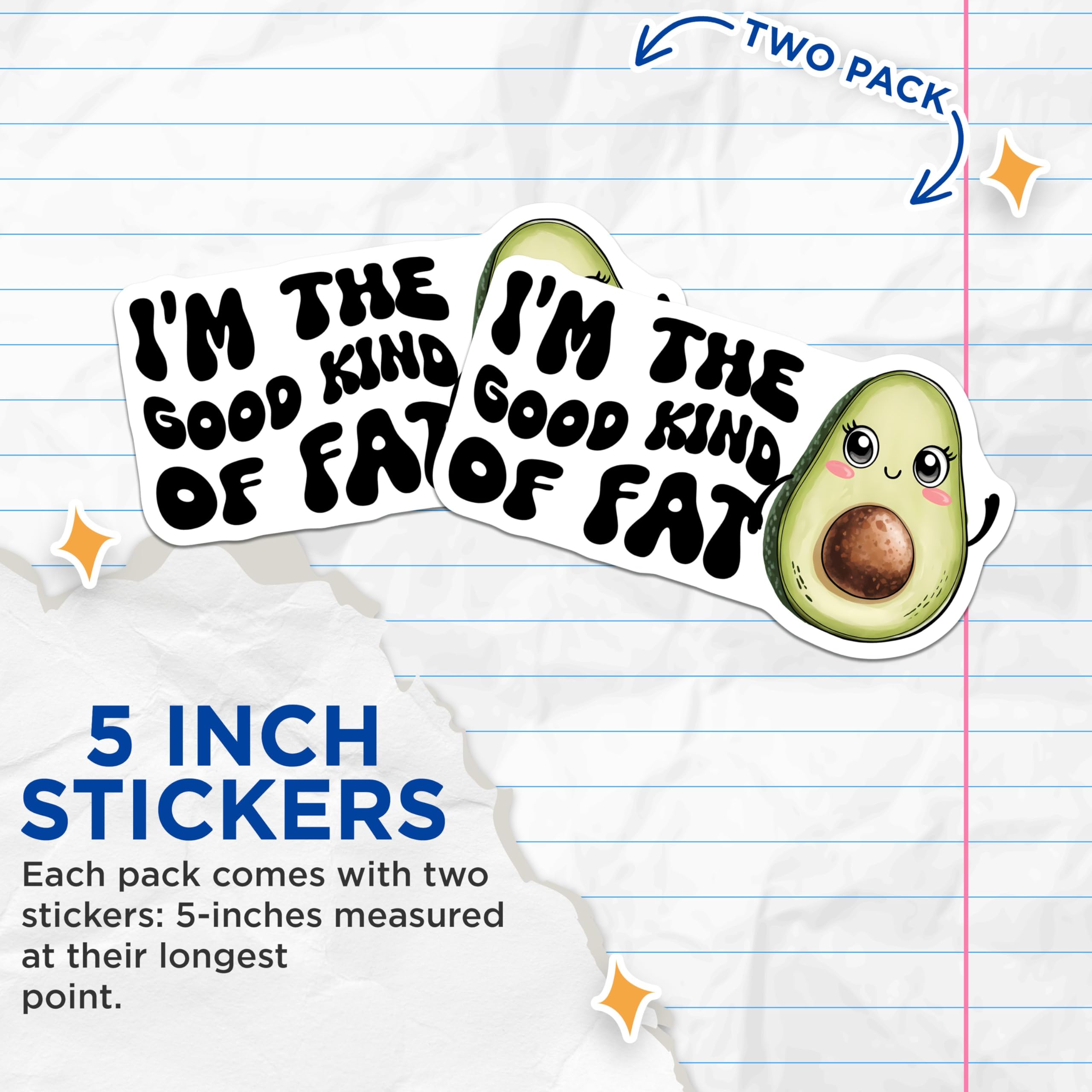 (2 Pack) Avocado Quote Stickers - Cute Food Decals - 5" On Longest Side - Sticks to Smooth Flat Surfaces - Made in USA - BMCS8391 - BMCS8391