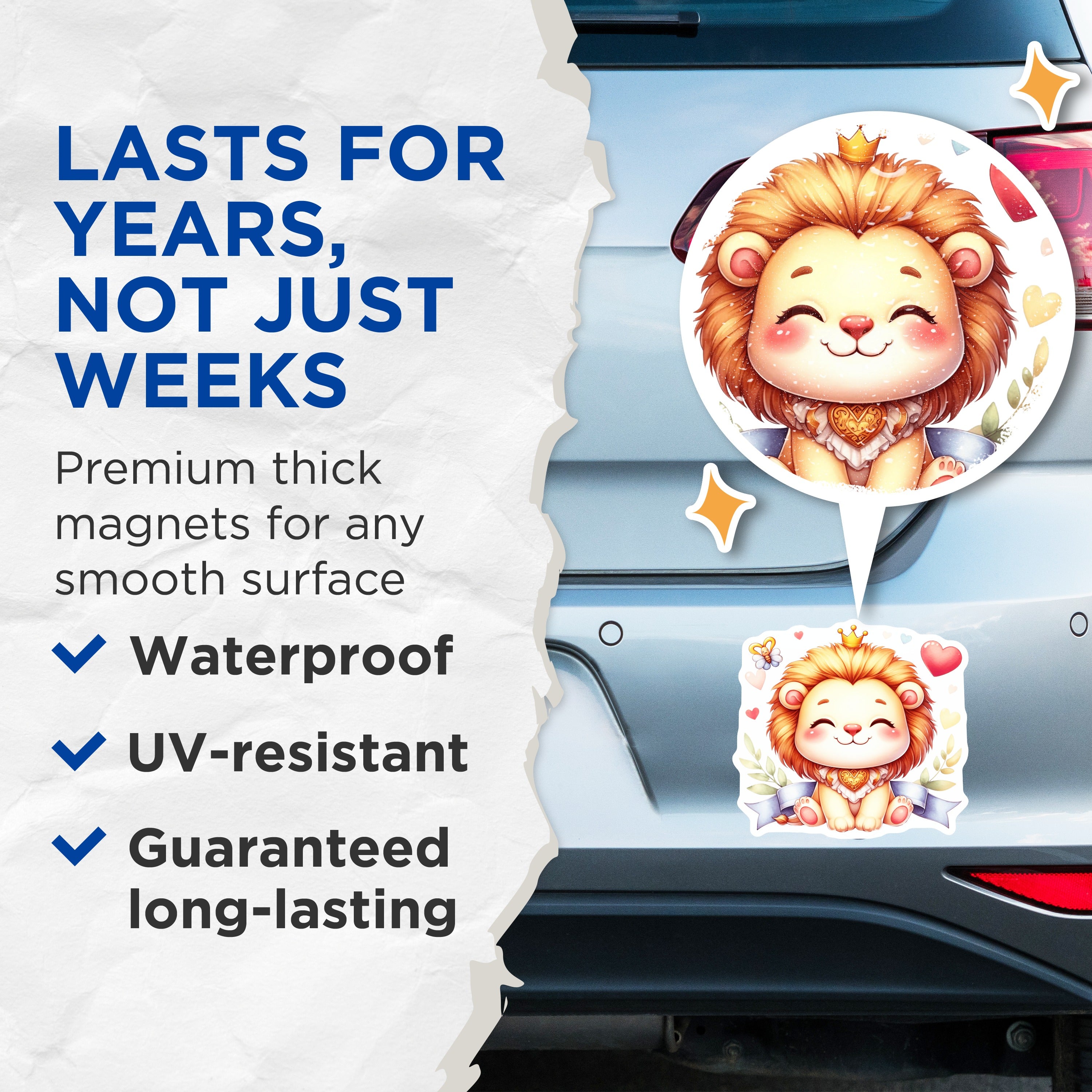 (2 Pack) Cute Lion Cub Magnets - Royal Baby Nursery Decor - Adorable Animal Fridge Magnets - 5 Inches On Longest Side - Thick Durable Magnet - Made in USA - MAG39668