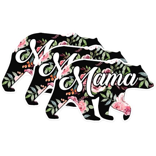 (3 Pack) Mama Bear Decals - Floral Bear Decal - Mom Decal - 3 Inches On Longest Side - Easy Peel & Apply - Made in USA - 3MCS1787