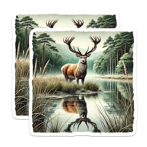 (2 Pack) Majestic Deer Stickers - Wildlife Art - Nature Scene - 5" On Longest Side - Sticks to Smooth Flat Surfaces - Made in USA - BMCS6016