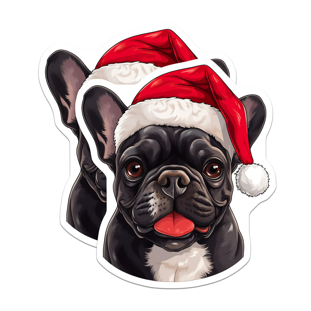 (2 Pack) French Bulldog Magnets - Santa Hat Dog Decor - Festive Christmas Pet Art - 5 Inches On Longest Side - Thick Durable Magnet - Made in USA - MAG24860