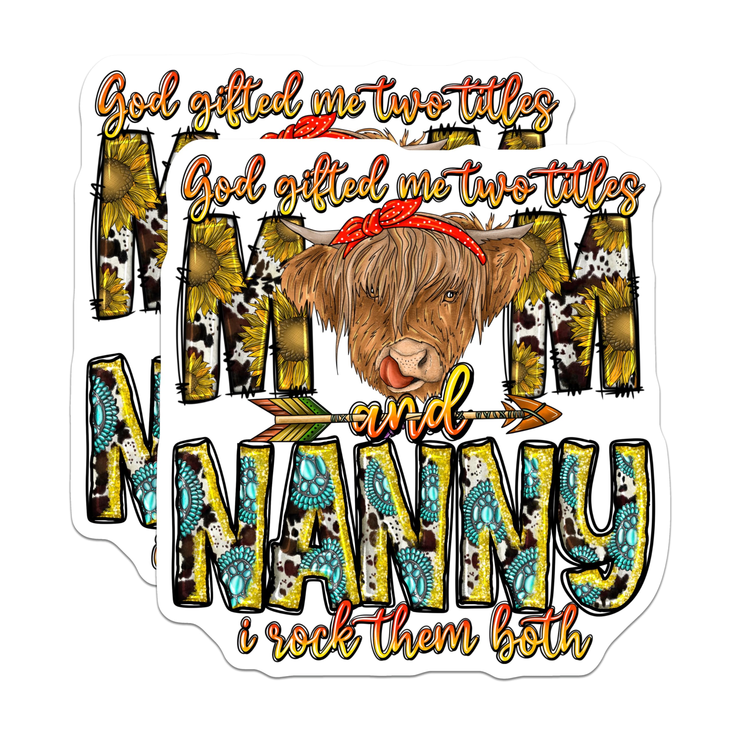 (2 Pack) Mom Nanny Magnets - Highland Cow Mama Grandma Magnet - Country Western Fridge Accessory - 5 Inches On Longest Side - Thick Durable Magnet - Made in USA - MAG28446