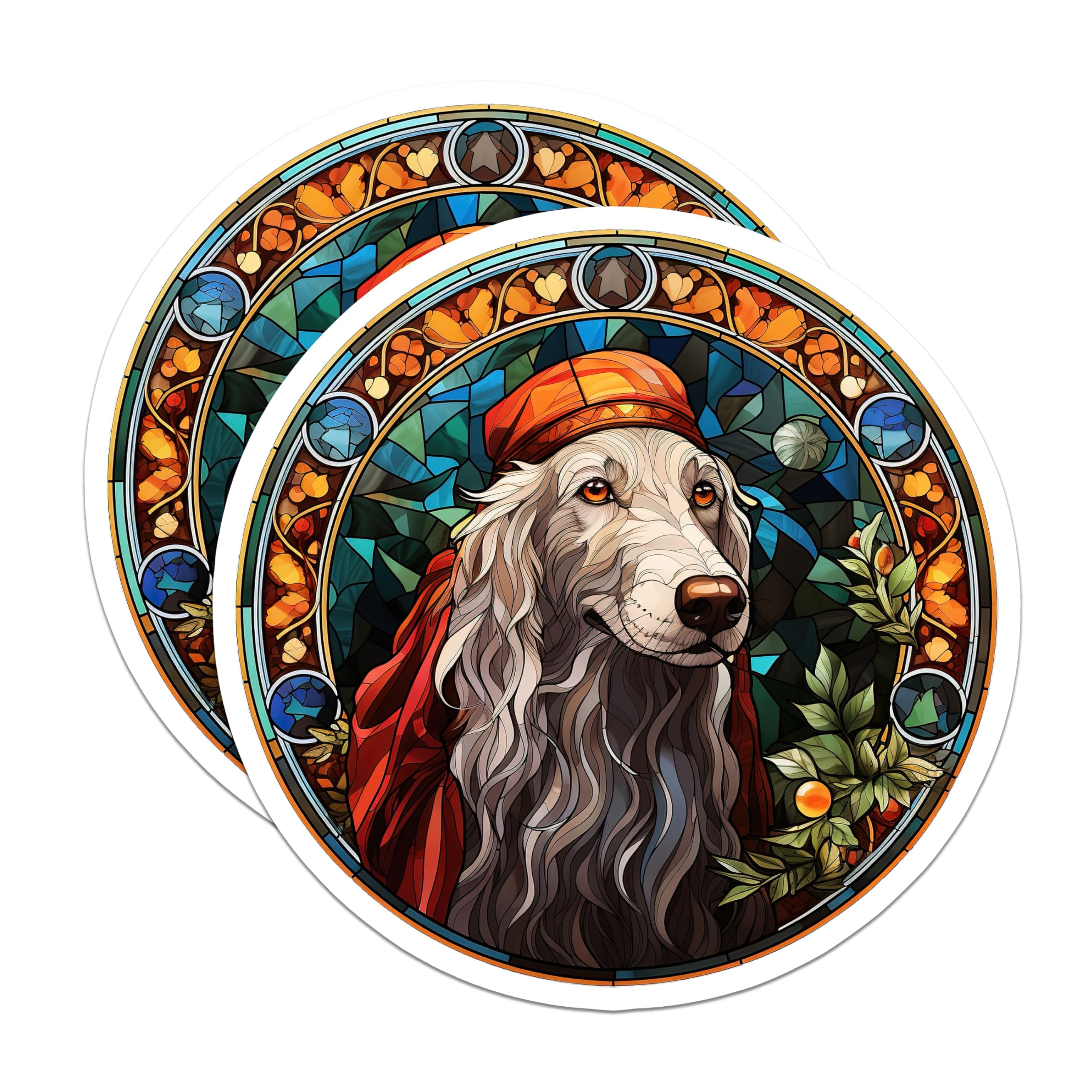(2 Pack) Stained Glass Dog Magnets - Whimsical Pet Art - Unique Animal Decor - Dog Mom Fridge Accent - 5 Inches On Longest Side - Thick Durable Magnet - Made in USA - MAG27958