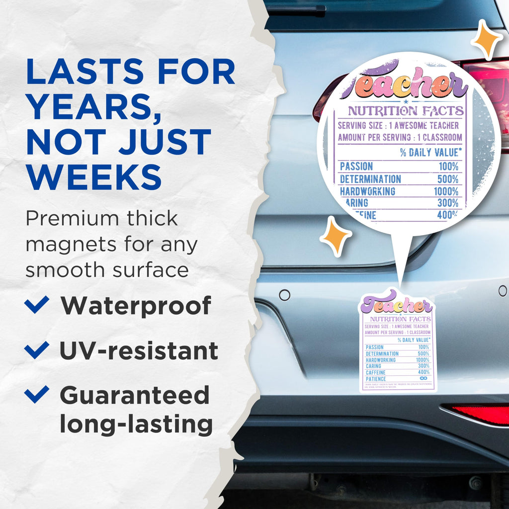(2 Pack) Teacher Nutrition Facts Magnets - Awesome Teacher - Appreciation Magnets - 5" On Longest Side - Premium Magnet - for Cars, Refrigerators, Toolboxes, Lockers - Made in USA - MAG14079