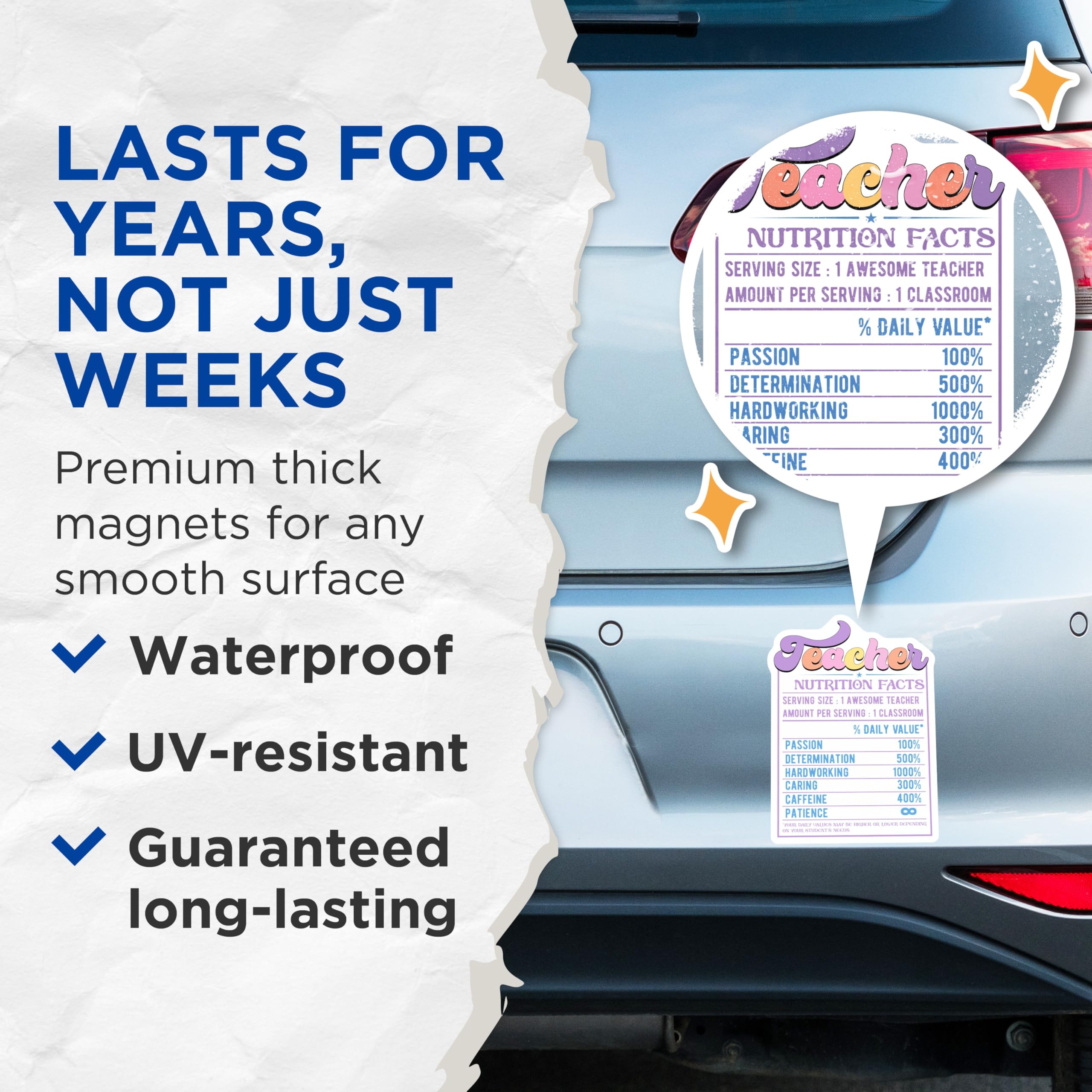 (2 Pack) Teacher Nutrition Facts Magnets - Awesome Teacher - Appreciation Magnets - 5" On Longest Side - Premium Magnet - for Cars, Refrigerators, Toolboxes, Lockers - Made in USA - MAG14079