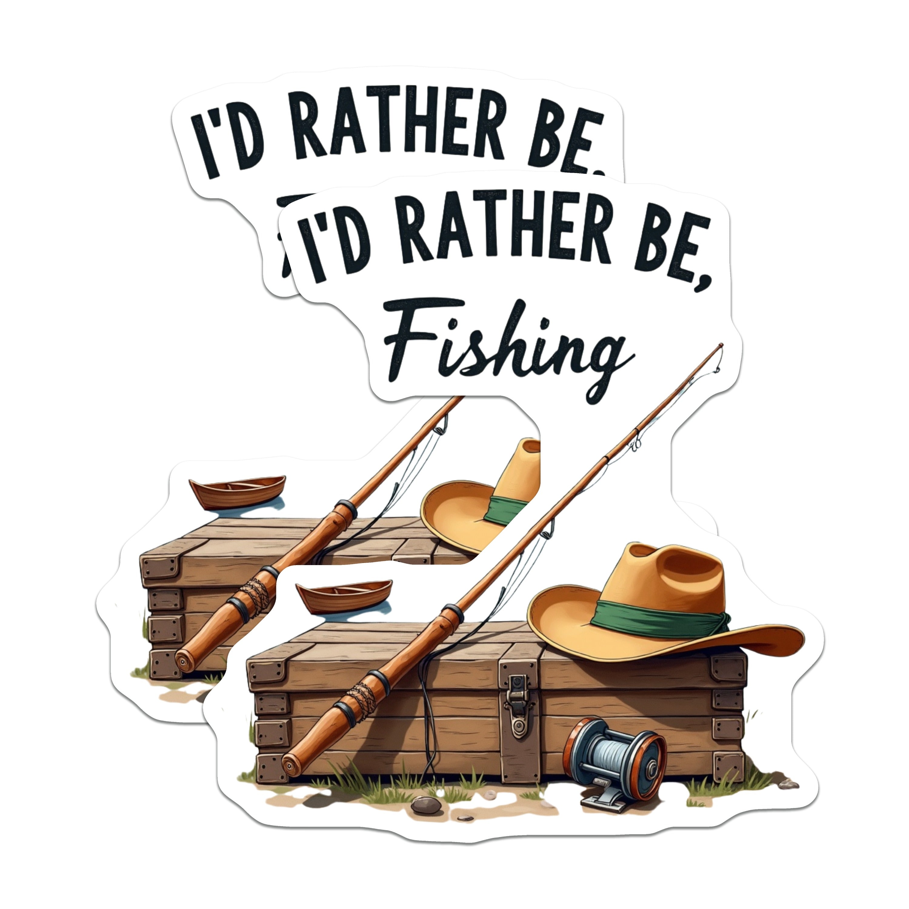 (2 Pack) Angler Hobby Magnets - I'd Rather Be Fishing Slogan - Outdoorsman Refrigerator Decor for Dad - 5 Inches On Longest Side - Thick Durable Magnet - Made in USA - MAG36150