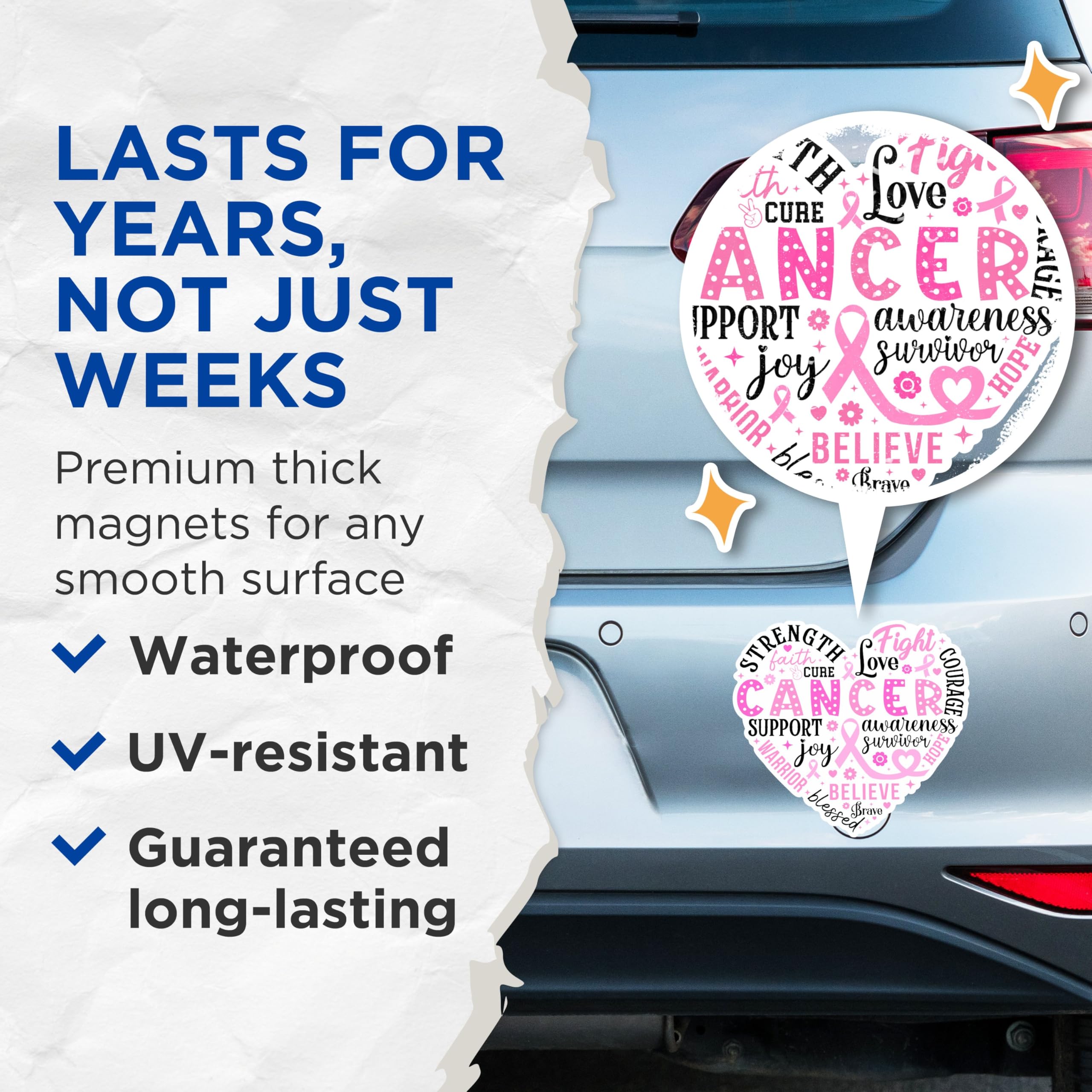 (2 Packs) Breast Cancer Support Magnets - Breast Cancer Awareness Magnets - 5 Inches On Longest Side - Premium Magnet - for Fridges, Toolboxes, Cars - Made in USA - MAG2446