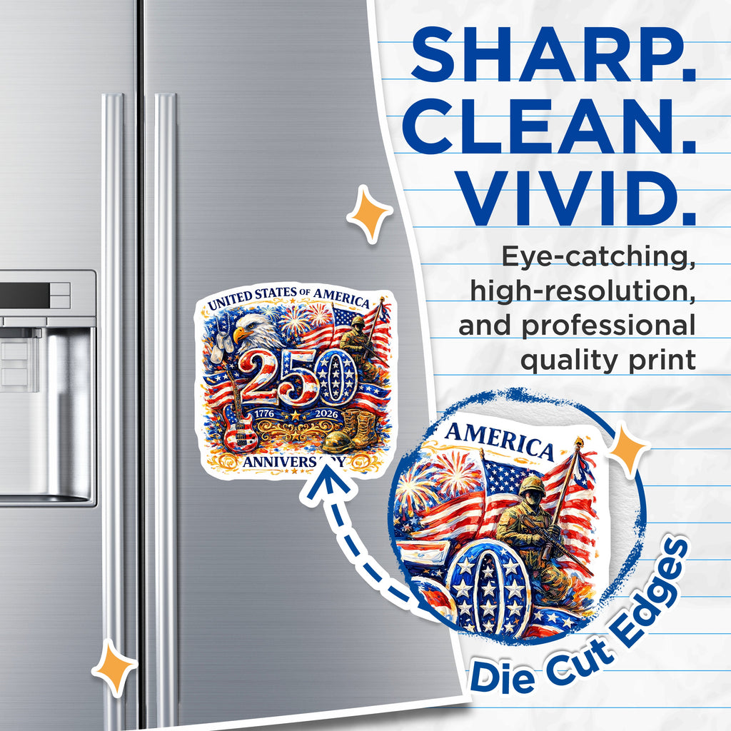 (2 Pack) USA 250th Anniversary Magnets - Patriotic American Decor - Military Veteran Tribute - Independence Day - 1776 2026 Celebration - 5" - Thick Durable Magnet - Made in USA - MAG39821