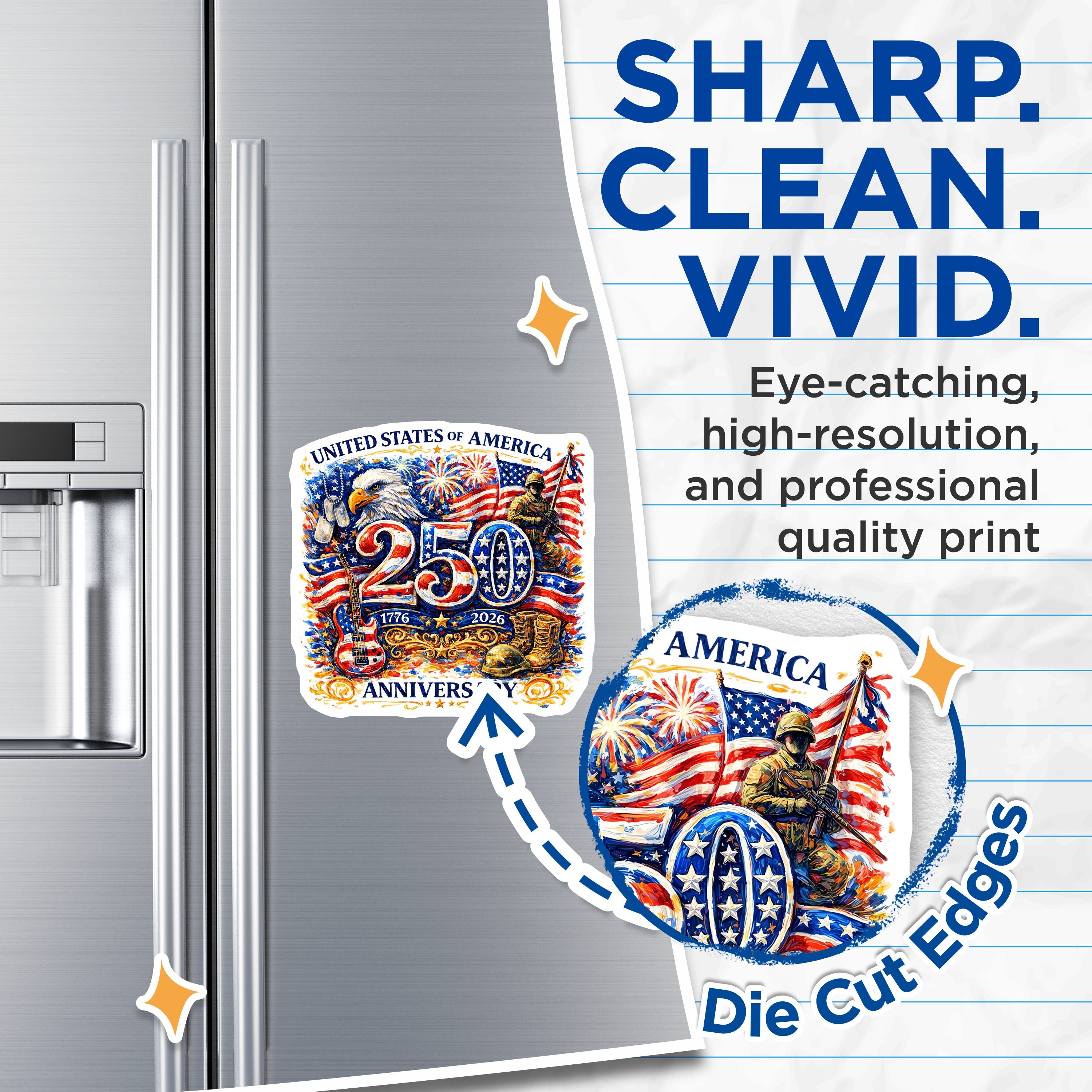 (2 Pack) USA 250th Anniversary Magnets - Patriotic American Decor - Military Veteran Tribute - Independence Day - 1776 2026 Celebration - 5" - Thick Durable Magnet - Made in USA - MAG39821