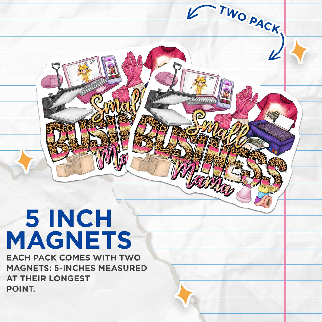 (2 Pack) Small Business Mama Magnets - Mompreneur Decor - Creative Entrepreneur Inspiration - 5 Inches On Longest Side - Thick Durable Magnet - Made in USA - MAG27651