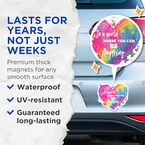 (2 Pack) Be Anything Magnets Magnets - Inspirational Quote - Rainbow Puzzle Heart Design - 5" On Longest Side - Made in USA - Sticks to Refrigerators & Metal Surfaces - MAG8419
