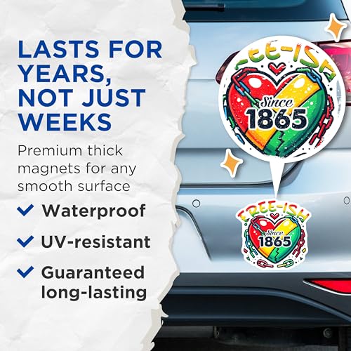 (2 Pack) Free-ish Since 1865 Magnets - Heart Design - Colorful Chains - Freedom Theme - 5" On Longest Side - for Cars, Fridges, Toolboxes - Made in USA - MAG7371