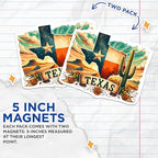 (2 Pack) Texas State Pride Magnets - Lone Star State - Western Art - Texas Decor - Road Trip Souvenir - 5" On Longest Side - for Cars, Fridges, Toolboxes - Made in USA - MAG7273