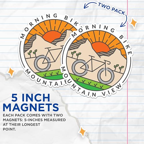 (2 Packs) Morning Bike Mountain View Magnets - Mountain Biking Magnets - 5 Inches On Longest Side - Premium Magnet - for Fridges, Toolboxes, Cars - Made in USA - MAG2365