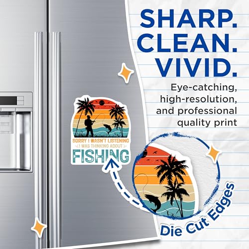 (2 Pack) Sorry I Wasn't Listening Magnets - Fishing Enthusiast - Silhouette Coastal Fishing Scene - 5" On Longest Side - for Cars, Fridges, Toolboxes - Made in USA - MAG4410
